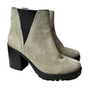 Suede Platform Chelsea Ankle Boots - Gray